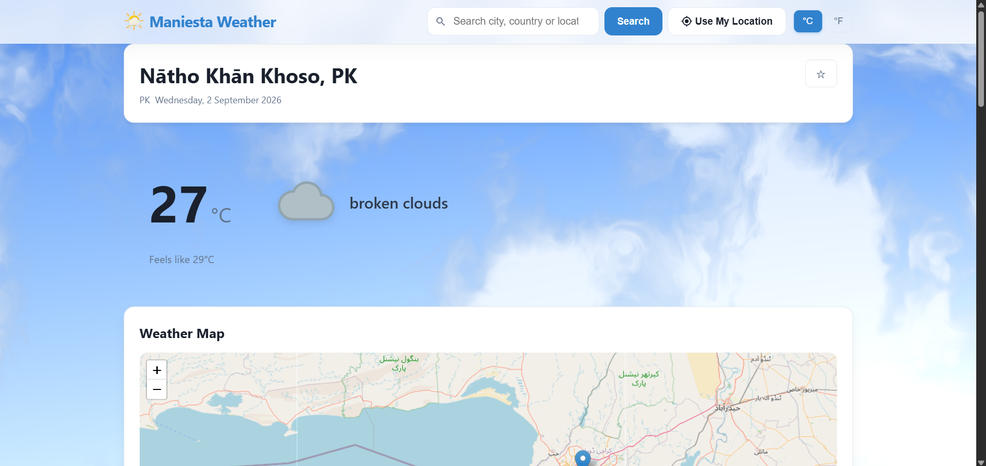 Maniesta Weather interface