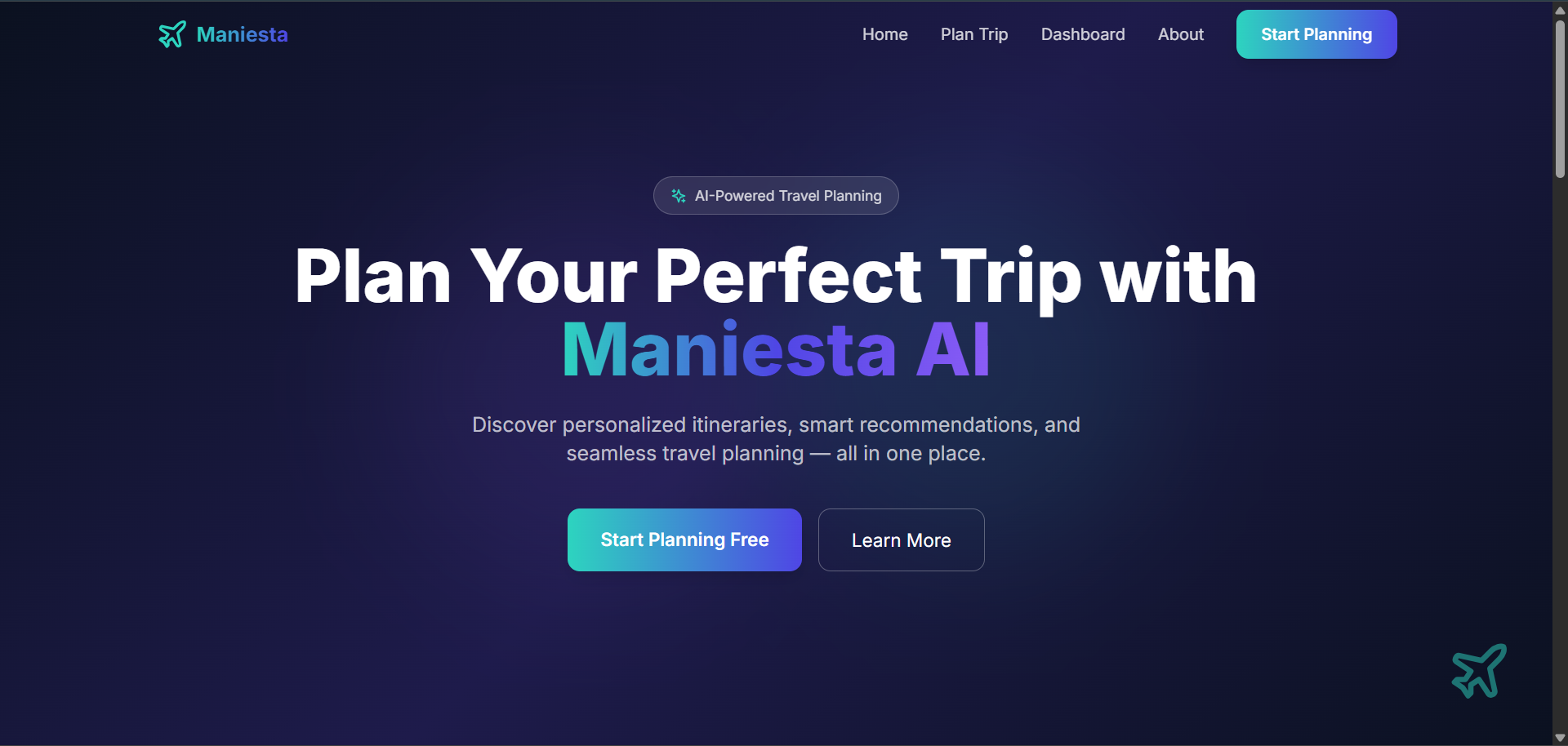 Maniesta AI Travel Planner interface